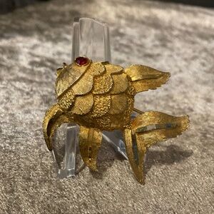 Vintage BSK Gold Fish with Red Crystal Eye Pin